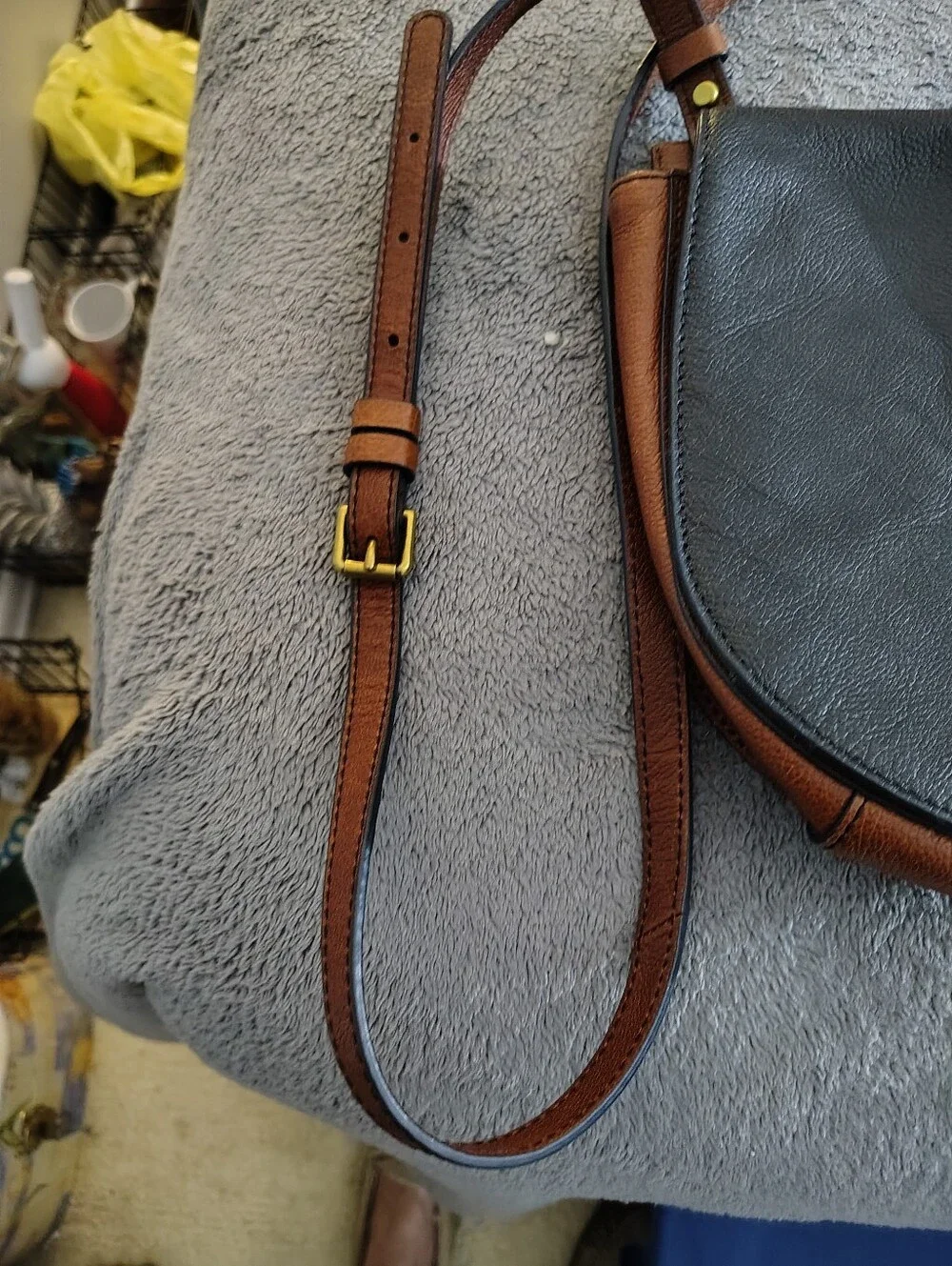 Vintage Fossil Classic Two-Tone Leather Saddle Bag - Black and Brown